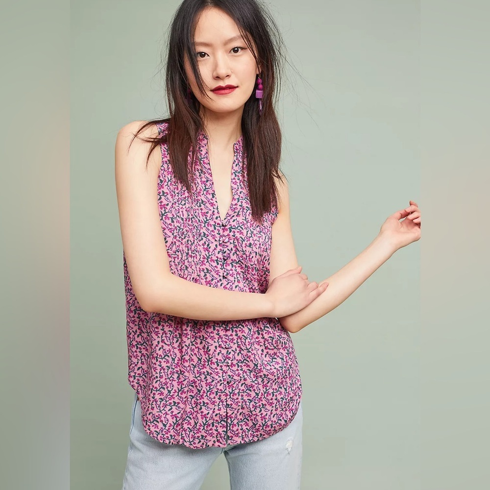 Maeve by Anthropologie Petunia Pintucked Tank‎ in Pink Rose, Women's Size XS